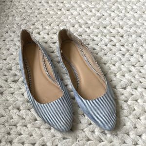 Blue and white striped flats